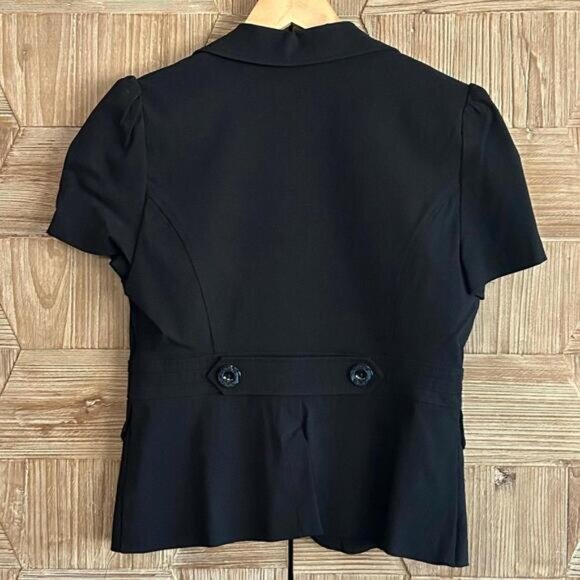 NWT XOXO Women's Black Short Sleeve Blazer Size L Single Button Office - Picture 3 of 4